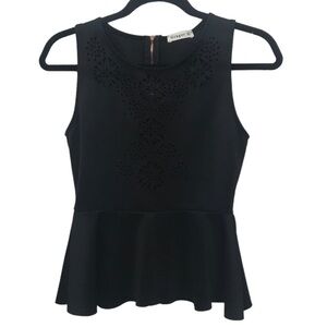 Ginger G Black Sleeveless Peplum Tank Top Blouse With Cut Out Detail Medium